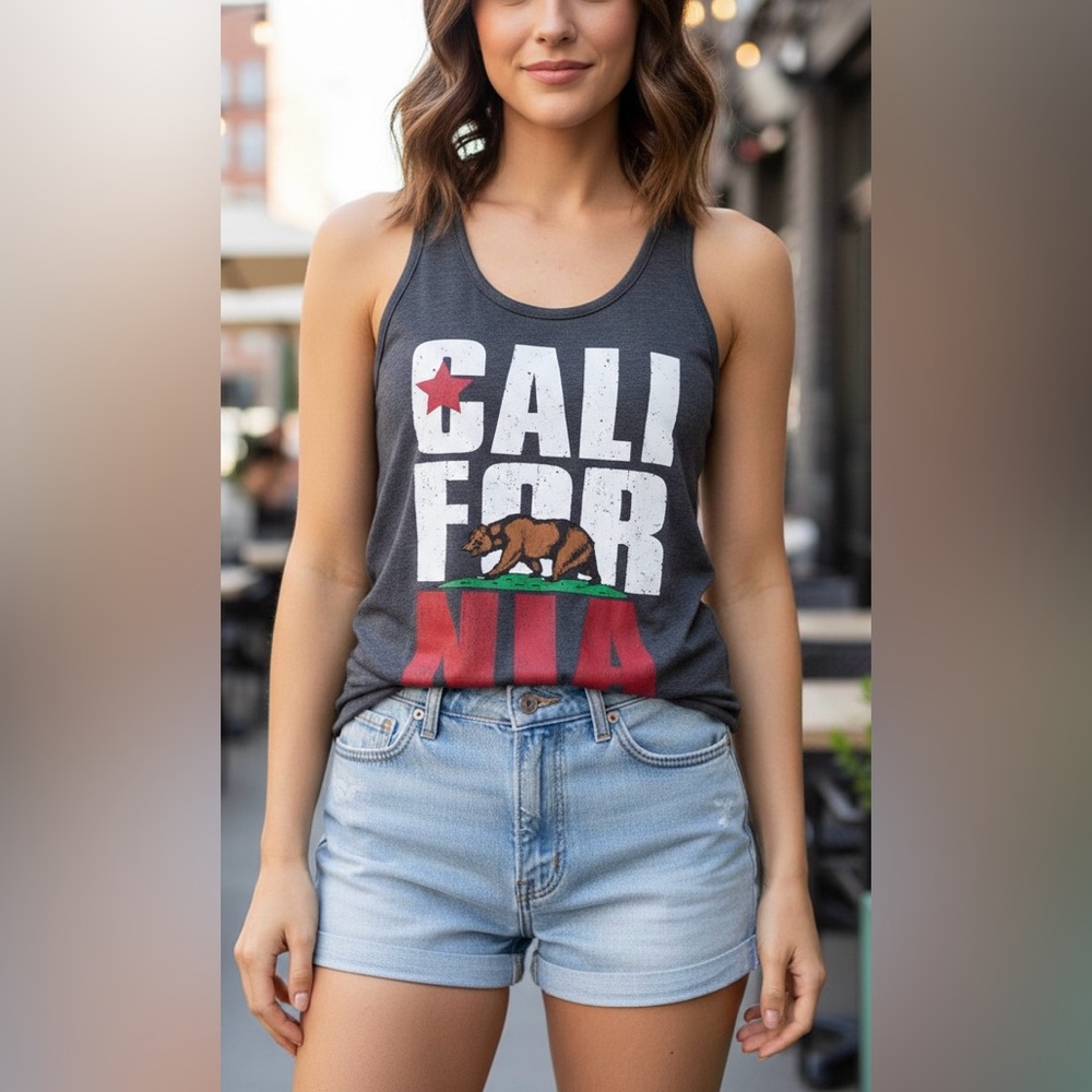 Cotton Heritage California Black Grey Top Racerback, Cotton Blend , Small.
